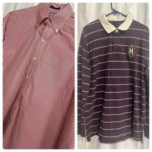(2) Tommy Hilfiger Rugby Vintage crest & Tommy TH dress shirt lot button down XL